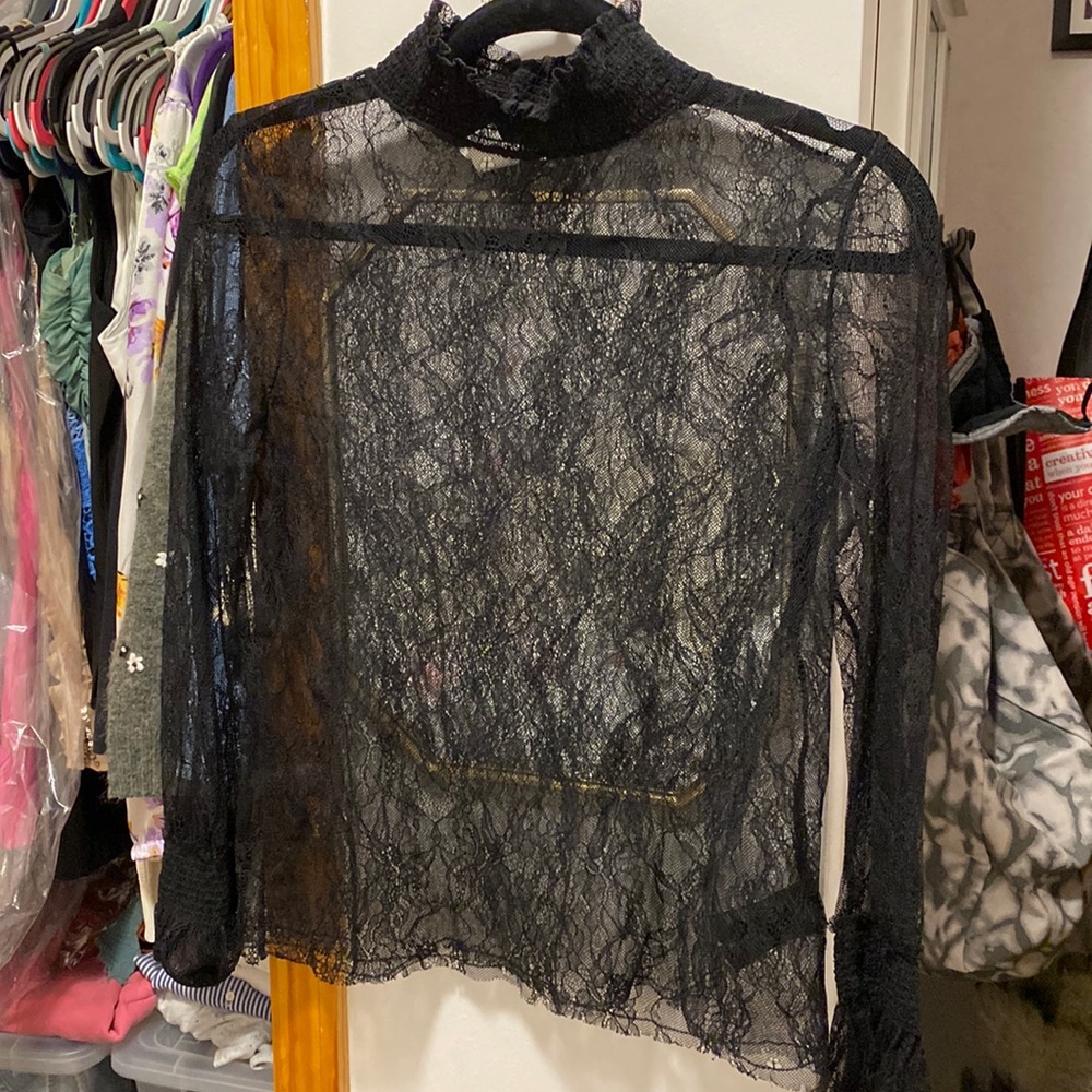 See through lace black top